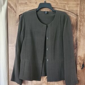 Eileen Fisher Green Tailored Blazer with Round Neckline